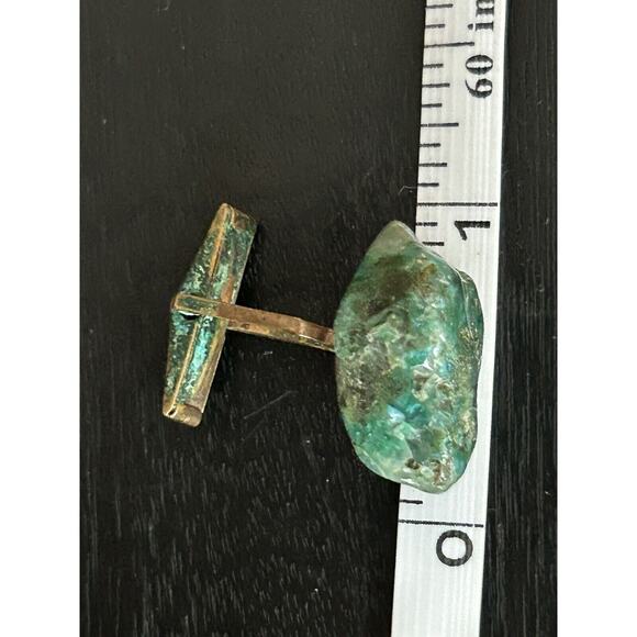 Vintage Men’s Turquoise Cufflinks Rustic Natural Nugget Rock In Brass - Picture 3 of 5